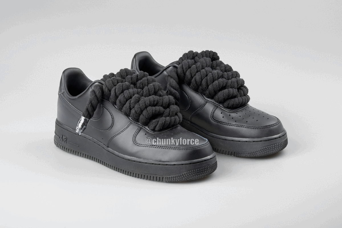 All Black Af1 with Rope Laces (White Also Available) Preschool 2 Youth / Black with Black Rope Laces